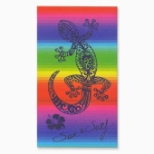 Serviette de plage Lézard 90x170 cm 100 % coton égyptien - Motif margouillat exotique multicolore, absorption optimale