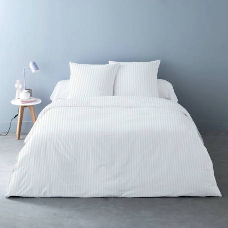 Housse de couette rayée blanc satin de coton