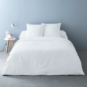 Housse de couette rayée blanc satin de coton