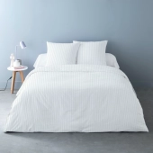 Housses de Couette Unies rayées Pur Satin de Coton 78 fils + 2 taies 65x65 cm – Doux et Respirant – Finition Boutons