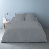 Housses de Couette Unies rayées Pur Satin de Coton 78 fils + 2 taies 65x65 cm – Doux et Respirant – Finition Boutons