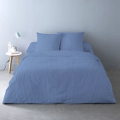 Housses de Couette Unies rayées Pur Satin de Coton 78 fils + 2 taies 65x65 cm – Doux et Respirant – Finition Boutons