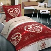 Housse de Couette coton 140x200 Chalet Winter Rouge + taie - 100% coton- 57fils/cm²-grand teint -finition rabat à border