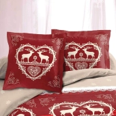 Housse de couette Winter Rouge 240x220 cm 100 % coton + 2 taies 65x65 cm - Parure ambiance chalet savoyard, finition rabat
