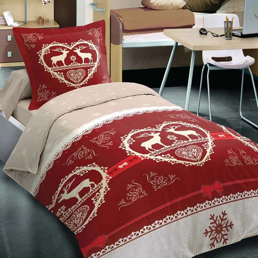 Parure Chalet Winter Rouge coton 90x190 cm (3p)