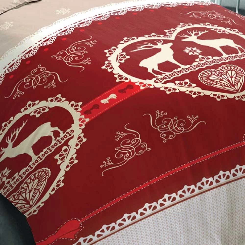 Parure Chalet Winter Rouge coton 90x190 cm (3p)