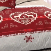 Parure de draps Chalet Winter Rouge 140x190 cm 100% coton -  4 pièces drap plat, dtrap housse et 2 taies, inspiration savoyarde