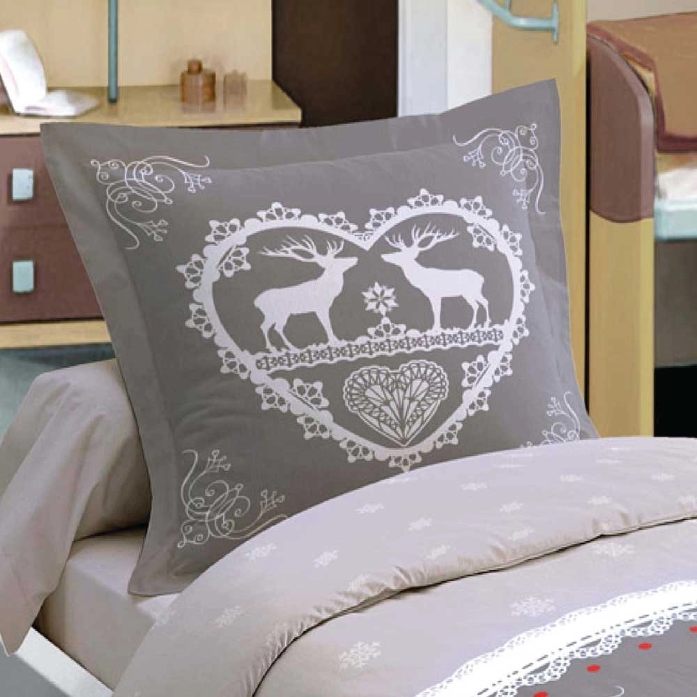 Parure de draps chalet Winter Gris lit 1 place 90x190 (3p) coton