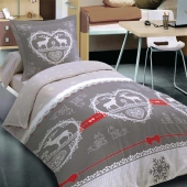 Parure de draps chalet Winter Gris lit 1 place 90x190 (3p) coton