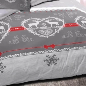 Parure de draps 4 pièces Winter Gris 140x190 cm - 100% coton 57 fils, 4 pièces drap plat, drap housse et 2 taies, esprit alpin