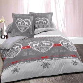 Parure de draps 4 pièces Winter Gris 140x190 cm - 100% coton 57 fils, 4 pièces drap plat, drap housse et 2 taies, esprit alpin