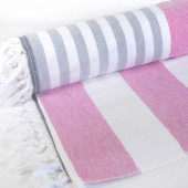 Pestamal bicolore rose gris roulé