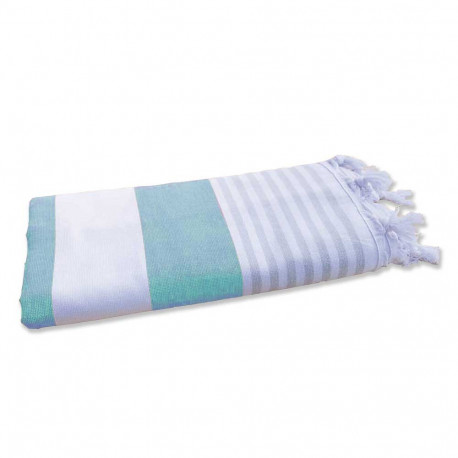 Pestamal bicolore turquise gris 100% coton d'Egypte