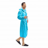 Peignoir capuche bambou bleu canard sur mannequin