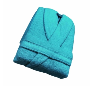 Peignoir de bain Châle coton bambou Bleu canard plié vu de côté