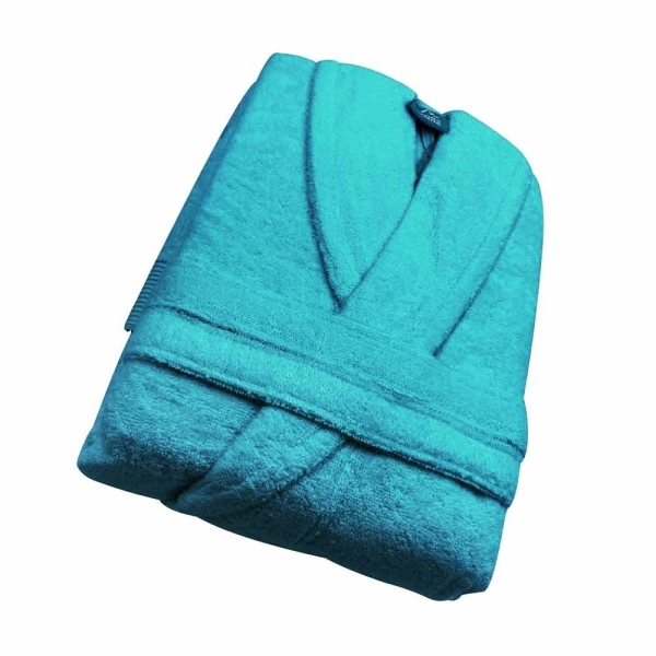 Peignoir de bain Châle coton bambou Bleu canard plié vu de côté