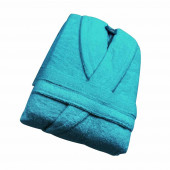 Peignoir de bain Châle coton bambou Bleu canard plié vu de côté