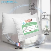 Lot de 2 oreillers anti-acariens 45x70 cm Fabrication française - Triple action antibactérien/acariens/moisissures