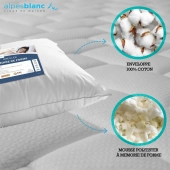 Oreiller Mémoire de Forme 65x65 cm – Confort Ergonomique & Soutien Cervical – Enveloppe 100% Coton – Fabrication Française