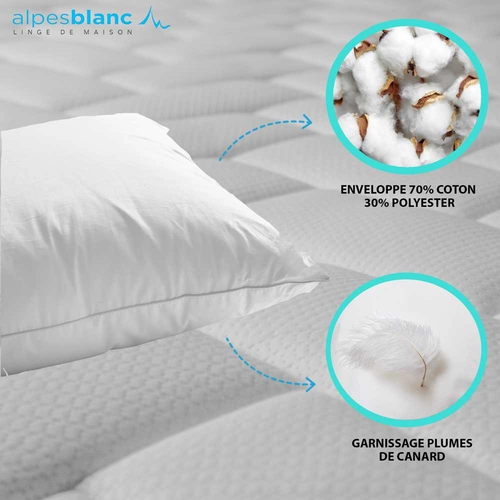 Lot de 2 oreillers 100% plumettes Fabrication française – Accueil moelleux & soutien mi-ferme – Traitement antiacarien