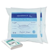 Pack 4 pièces : 2 Oreillers Naturels en Plume + 2 sous taies Coton - Fabrication Française – Anallergique – Confort moelleux