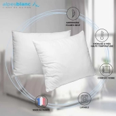 Pack 4 pièces : 2 Oreillers Naturels en Plume + 2 sous taies Coton - Fabrication Française – Anallergique – Confort moelleux