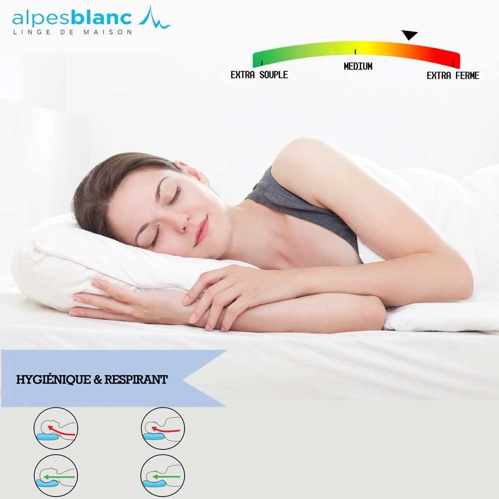 Pack 4 pièces : 2 Oreillers Naturels en Plume + 2 sous taies Coton - Fabrication Française – Anallergique – Confort moelleux