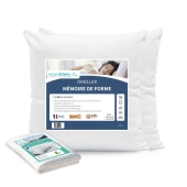 Lot de 2 Oreillers Mémoire de Forme – Soutien Cervical & Gonflant Durable + 2 Sous-Taies Coton Respirant – Fabrication Française