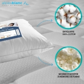 Lot de 2 Oreillers Mémoire de Forme – Soutien Cervical & Gonflant Durable + 2 Sous-Taies Coton Respirant – Fabrication Française