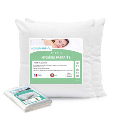 Pack 2 oreillers hygiène parfaite anti acariens + 2 sous-taies coton