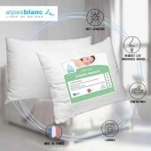 Pack de 2 oreillers anti-acariens + 2 sous-taies coton 60x60 cm - Fabrication française