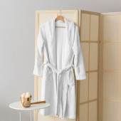 Peignoir col châle femme homme coton bambou blanc