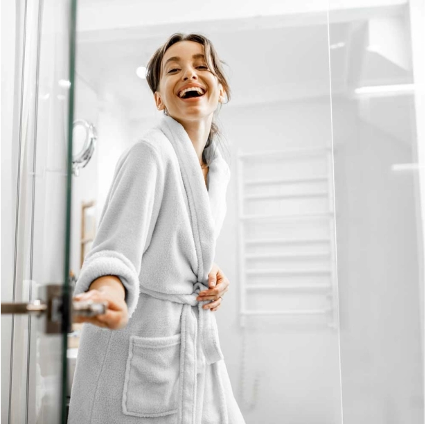 Peignoir de bain à col châle 70% coton et 30% bambou 450 g/m² - Doux et ultra-absorbant – hypoallergénique – Coupe mixte