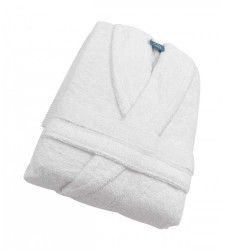 Peignoir de bain à Col Châle coton et bambou blanc plié vue oblique