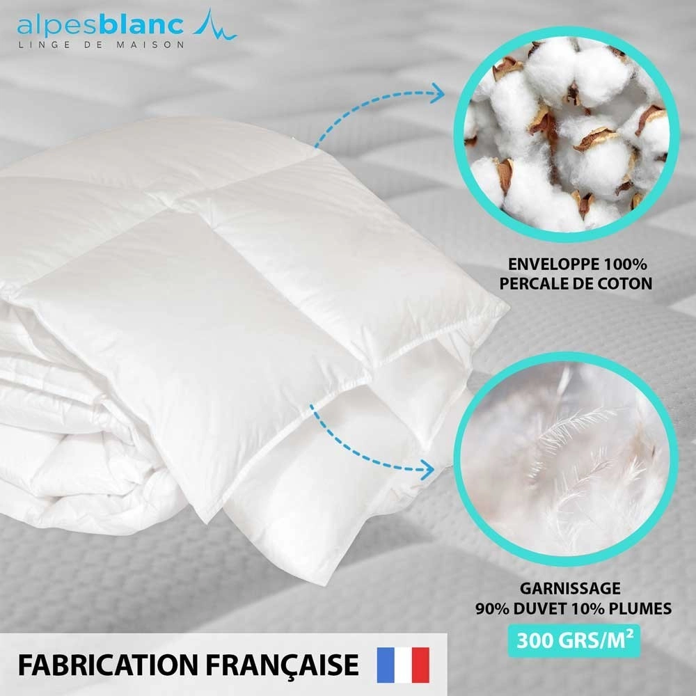 Couette hiver 90% Duvet 300 g/m² 240x260 cm - Fabrication Française - Chaude et gonflante