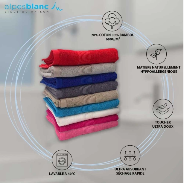 Lot de 2 Serviettes de Bain 600 g/m² – Coton & Bambou Ultra Doux, Absorbantes et Résistantes pour Salle de Bain Confort