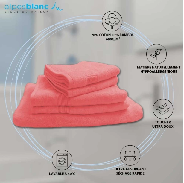 Lot de 5 serviettes de bain 600 g/m² en coton et bambou - Ultra-douces et absorbantes, qualité premium, anti-bactériennes