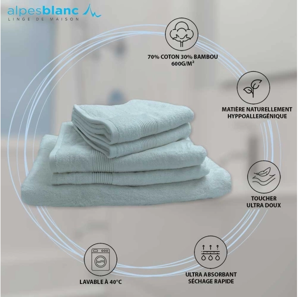 Lot de 5 serviettes de bain 600 g/m² en coton et bambou - Ultra-douces et absorbantes, qualité premium, anti-bactériennes