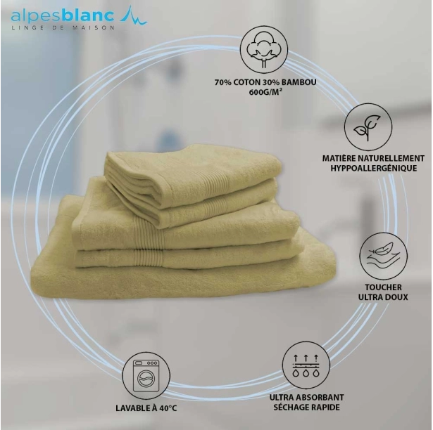 Lot de 5 serviettes de bain 600 g/m² en coton et bambou - Ultra-douces et absorbantes, qualité premium, anti-bactériennes