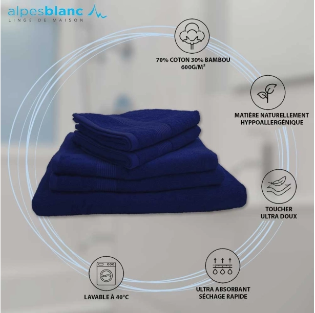 Lot de 5 serviettes de bain 600 g/m² en coton et bambou - Ultra-douces et absorbantes, qualité premium, anti-bactériennes