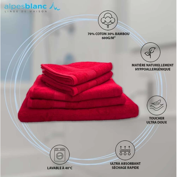 Lot de 5 serviettes de bain 600 g/m² en coton et bambou - Ultra-douces et absorbantes, qualité premium, anti-bactériennes