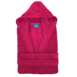 Peignoir capuche qui ressort coton et bambou fuchsia