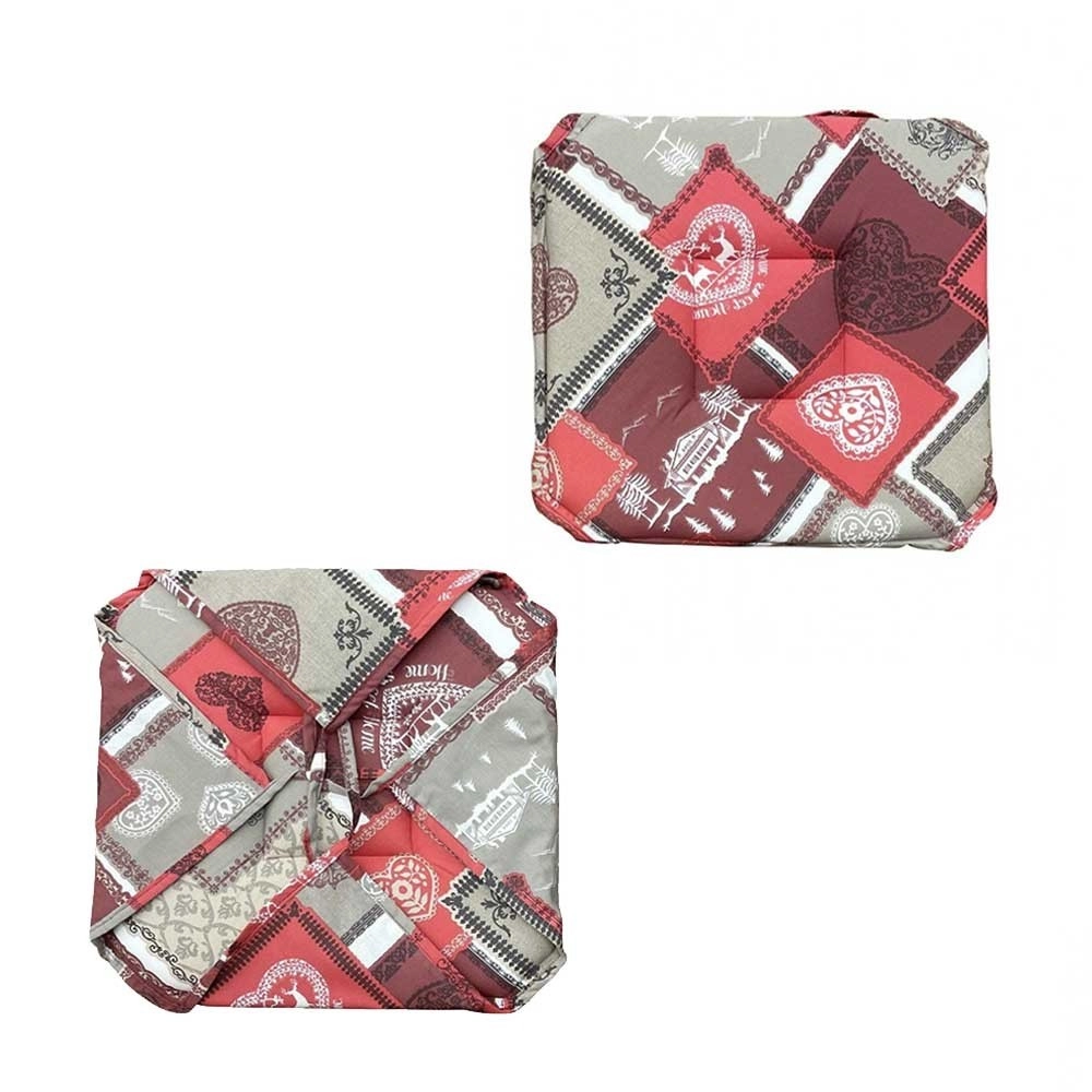 Lot de 6 galettes de chaise 38x38 cm – Motif Chalet Rouge style Montagne – Assise confortable – Fixation solides par lanières