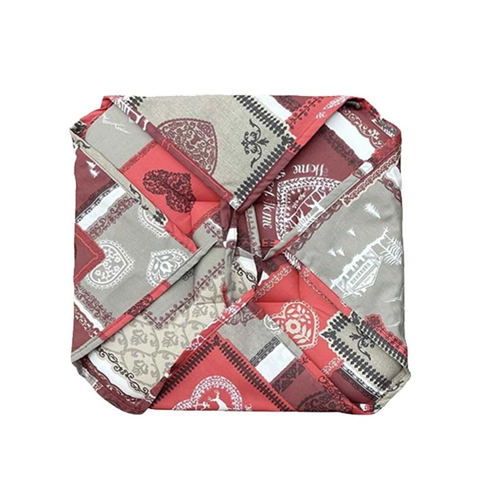 Lot de 6 galettes de chaise 38x38 cm – Motif Chalet Rouge style Montagne – Assise confortable – Fixation solides par lanières