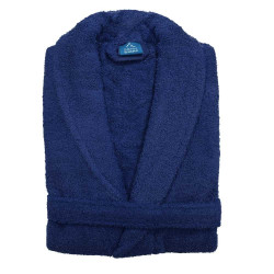 peignoir de bain col châle mixte 100% coton bleu marine Alpes Blanc