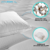 Oreiller naturel 20 % duvet / 80 % plumettes - Fabrication française, soutien mi-ferme, accueil moelleux, gonflant et léger