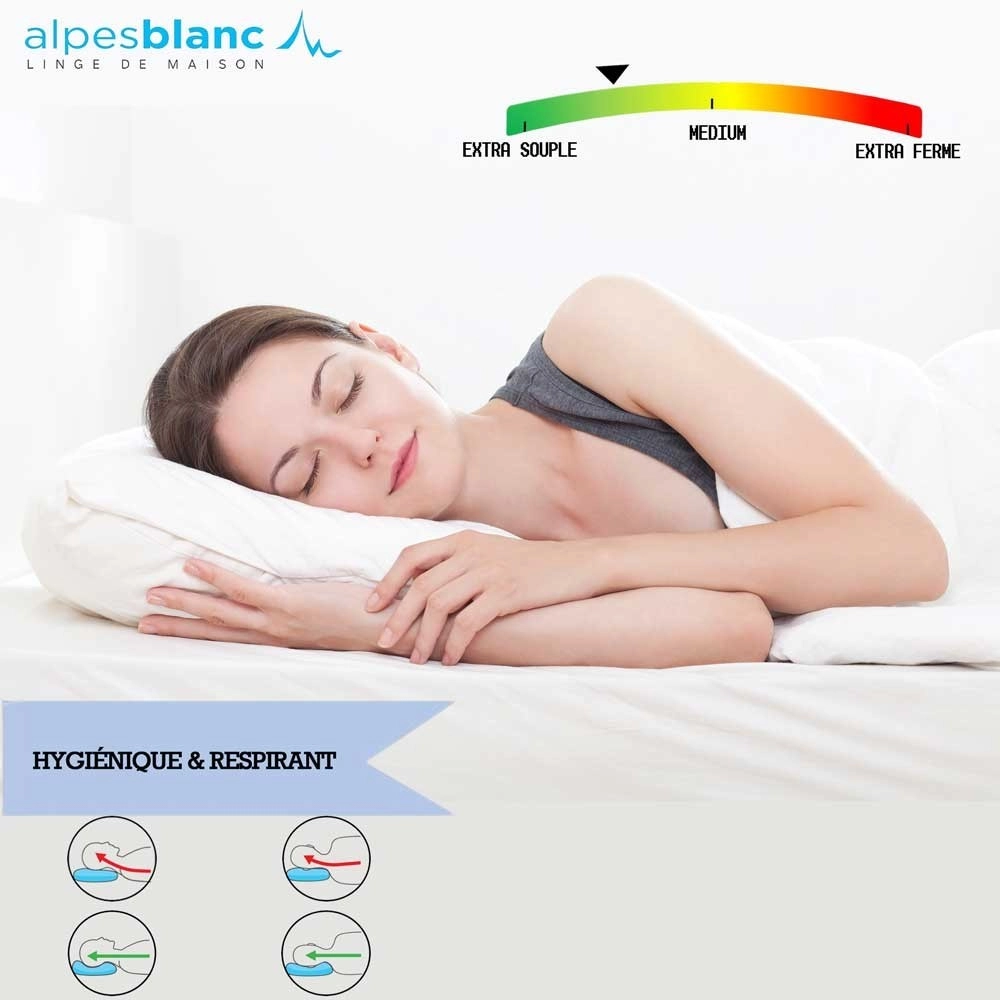 Oreiller naturel souple 50 % duvet / 50 % plumettes - Fabrication française premium,  accueil moelleux, confort haut de gamme