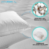 Oreiller naturel 90 % duvet - Fabrication Française haut de gamme - Ultra-léger et moelleux, confort 5 étoiles, anti-acariens