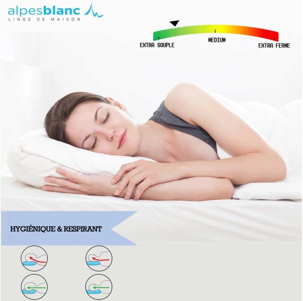 Oreiller naturel 90 % duvet - Fabrication Française haut de gamme - Ultra-léger et moelleux, confort 5 étoiles, anti-acariens