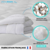 Couette été Éco légère 200 g/m² Fabriquée en France - Enveloppe 100% coton bio - Respirante, fine et durable